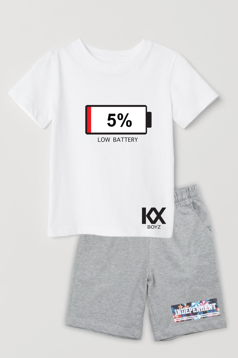 5% Battery T-Shirt & Grey Shorts Combo