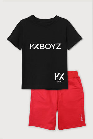 KXBOYZ Black T-Shirt & Red Shorts Combo