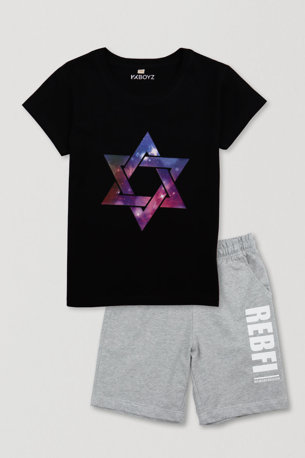 Star Tee - Black T-Shirt & Grey Shorts Combo