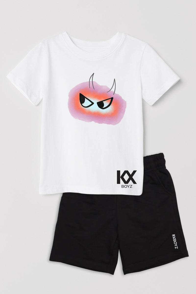 Little Monster Kids T-Shirt & Black Shorts Combo